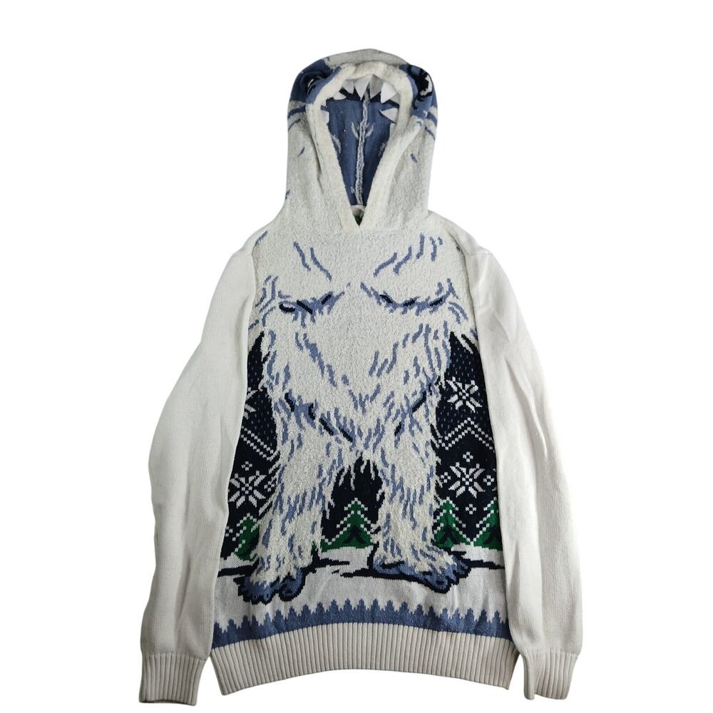 Ugly Christmas Sweater Mens XL Pullover Yeti Abominable Snowman Face Hoodie